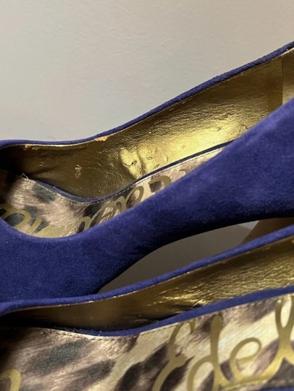 Sam Edelman Women's Blue Suede Peep-Toe Platform Pumps - Picture 4 of 10